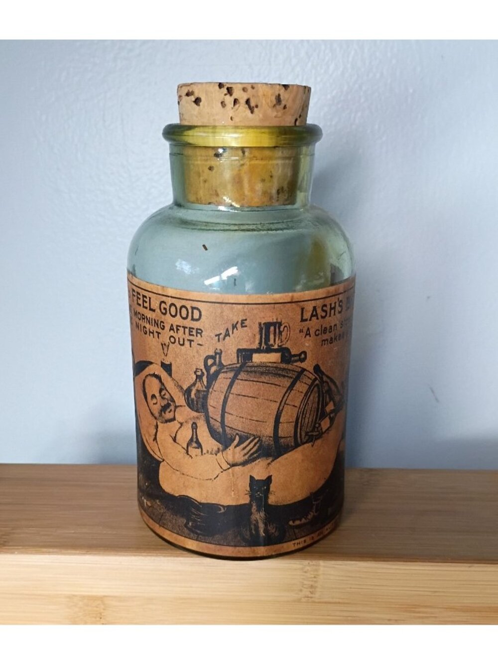 Vintage TCW Wheaton Reproduction Lash's Bitters Hangover Glass Bottle Cork 6.5"
